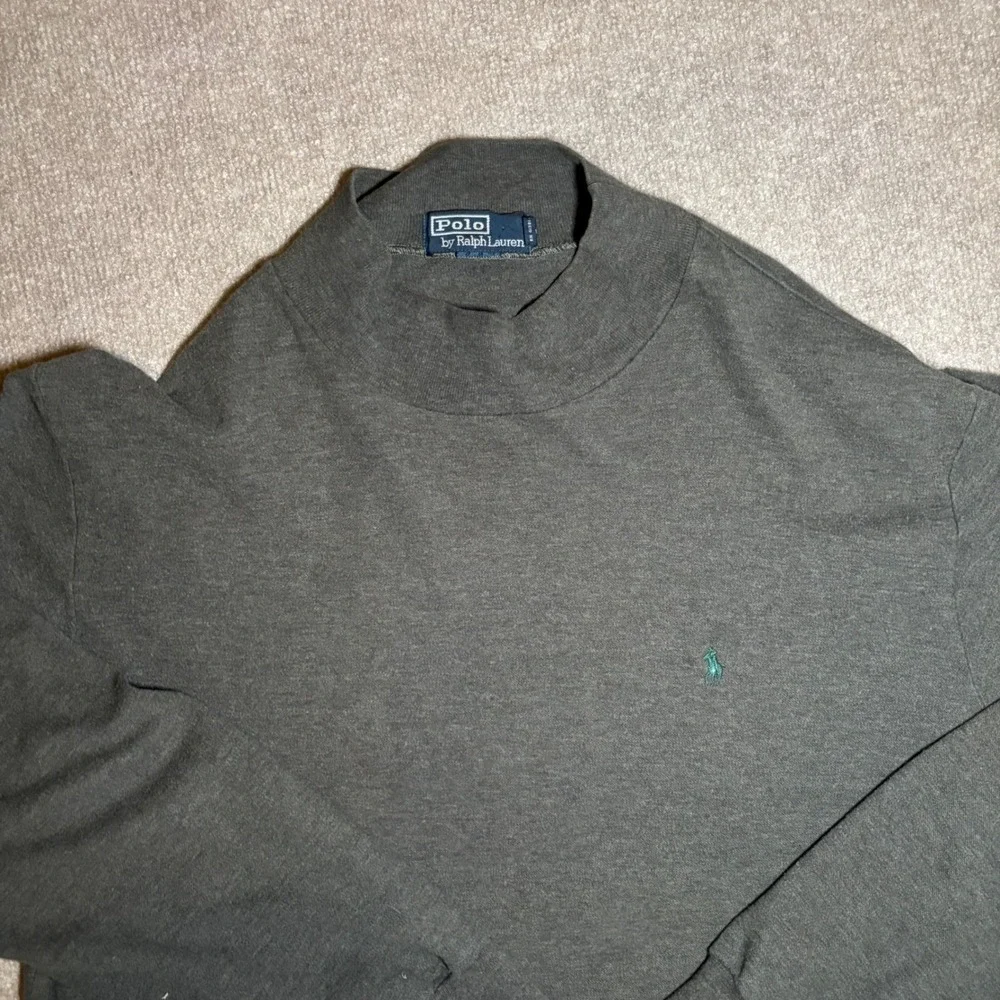 Polo Ralph Lauren Mens Mock Neck Long Sleeve Shirt Gray Cotton Pony Logo Large - Picture 2 of 9